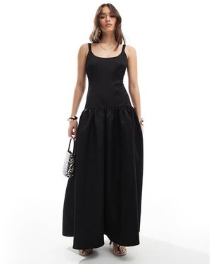 4th & Reckless Vestido Largo Estructurado Con Cintura Baja Y Cuello Ancho De Satén De - Negro