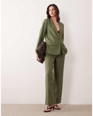 Vila Linen Blend Tailored Trousers Co-ord - Green