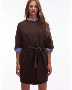 & Other Stories Knitted Belted Mini Dress With Wide Sleeves - Brown