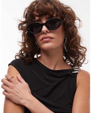 Mango Gafas De Sol Negras Ovaladas De - Negro