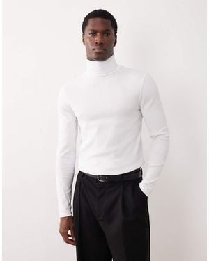 ASOS Camiseta Blanca Ajustada De Manga Larga Con Cuello Vuelto De Canalé De - Blanco