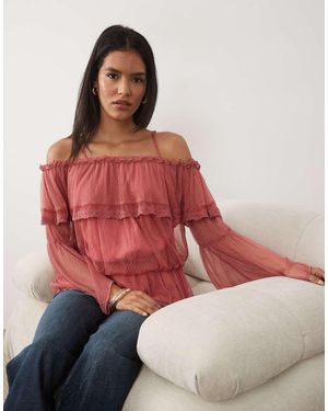 Miss Selfridge Blusa Bardot Con Volant - Rosso