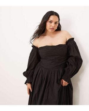 Lace & Beads Plus Off Shoulder Cotton Maxi Dress - Black