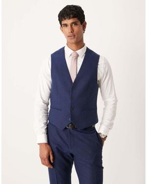 ASOS Slim Herringbone Suit Waistcoat With Wool - Blue