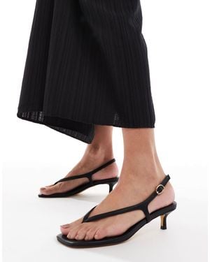 London Rebel Strap Detail Thong Heeled Sandals - Black