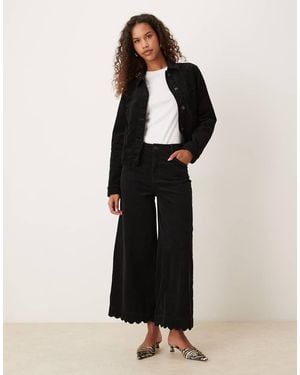 Nobody's Child Scallop Trim Cord Wide Leg Jeans Co-ord - Black