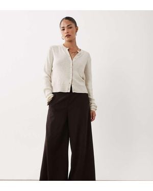 JDY Petite Pantaloni A Gamba Larga A Vita Alta - Bianco