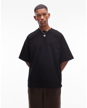 TOPMAN T-Shirt Premium Pesante Oversize Da 300 Gsm Con Maniche Di Media Lunghezza Nera - Blu