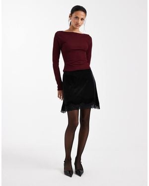 ASOS Velvet Mini Skirt With Lace Hem - Red
