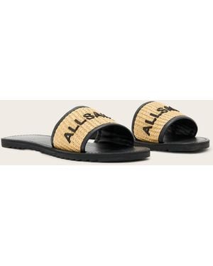 AllSaints Hoxton Textured One Strap Logo Sandals - Natural