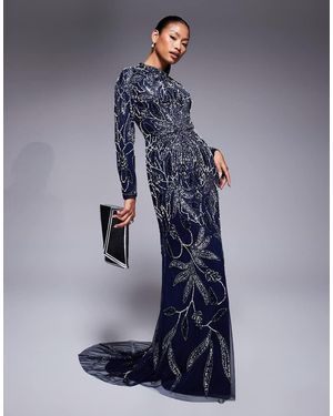 Beauut Safa Embellished Long Sleeve Maxi Dress - Blue