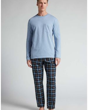 Intimissimi Long Pyjamas With Check Print - Blue