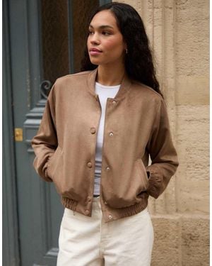 Threadbare Faux Suede Bomber Jacket - Brown