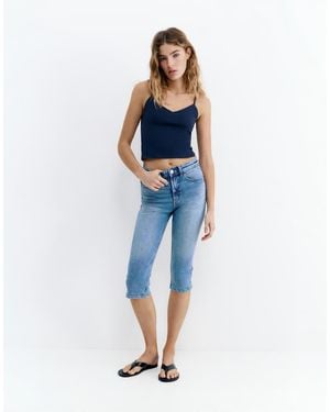 Pull&Bear Mid-Waist Capris - Blue