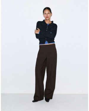 Pull&Bear Pantalon ajusté à pinces à rayures - Bleu