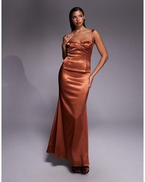 TFNC London Satin Sweetheart Neck Cup Detail Maxi Dress - Brown