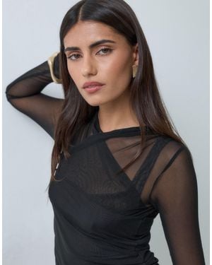 ASOS Mesh Crossover Drape Long Sleeve Top - Black
