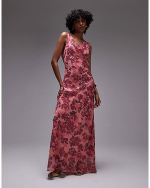TOPSHOP – mehrlagiges maxikleid mit wasserfallausschnitt und blumenmuster - Rot