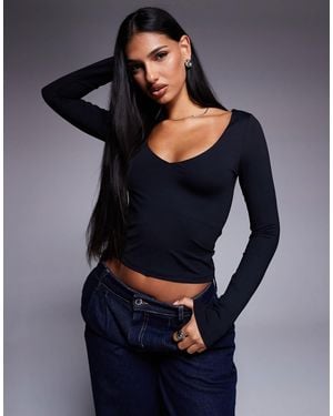 ASOS Polyamide Slinky Deep V Neck Top - Blue
