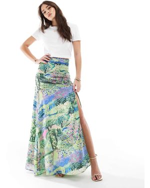 Hope & Ivy High Waisted Thigh Split Maxi Skirt - Blue