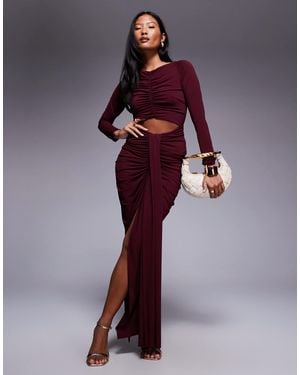 Jaded Rose Petite Slinky Jersey Maxi Dress With Cut Out And Ruched Details - Purple