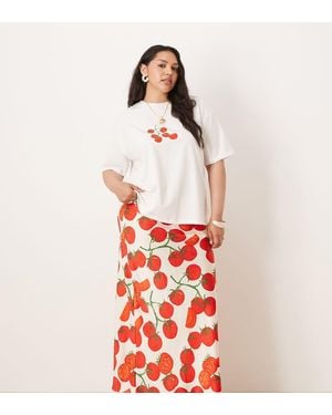 Never Fully Dressed Tomato Print Satin Maxi Skirt - Red