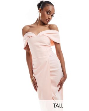 Vesper Tall - robe portefeuille en bengaline longueur mollet avec encolure bardot en cœur - clair - Rose