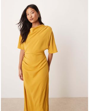 ASOS Asos Design Petite Drop Shoulder Draped Slinky Midi Dress - Yellow