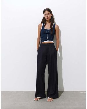 Pull&Bear Linen Trousers With Pleats - Multicolour