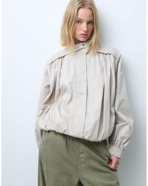 & Other Stories Funnel Neck Cotton Blend Bomber Jacket - White