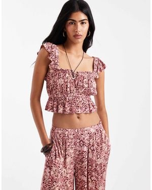 Stradivarius Cropped Milkmaid Top Co-Ord - Red