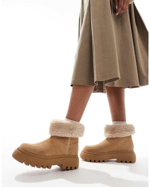 Stradivarius Faux Fur Chunky Ankle Boot - Brown