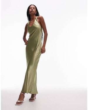 TOPSHOP – asymmetrisch geschnittenes maxikleid aus satin - Weiß