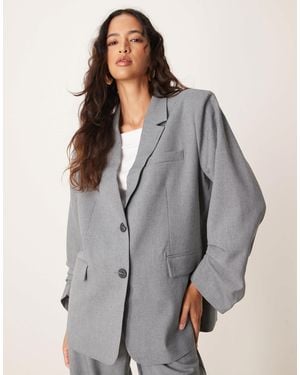 Y.A.S Oversized Ruched Sleeve Detail Blazer Co-Ord - Gray