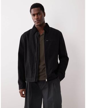 Mango 100% Cotton Zip Through Denim Jacket - Black