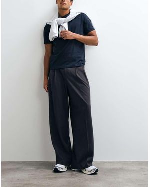 Weekday Pantaloni Sartoriali A Fondo Ampio Scuro Gessato - Blu