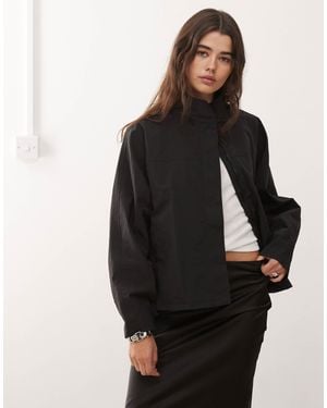 Lioness Shoreline Cotton High Neck Adjustable Hem Windbreaker Jacket - Black
