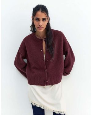 Pull&Bear Cardigan With Raglan Sleeves And Buttons - Red
