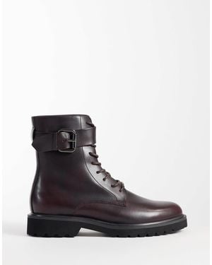 ASOS Bottes à lacets avec détail boucle et semelle crantée en bordeaux - Noir
