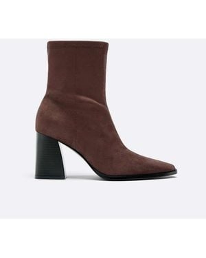 Stradivarius Faux Suede Block Heel Ankle Boots - Brown