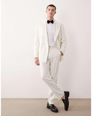 ASOS Slim Tuxedo Trousers With Satin Detail - Natural
