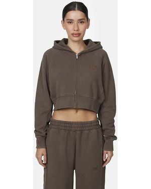 Good For Nothing Cropped Zip Hoodie - Brown