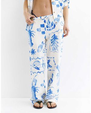 Pull&Bear – marine – gemusterte, fließende hose - Blau
