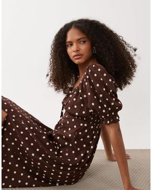 Miss Selfridge Spun Puff Sleeve Maxi Dress - Brown
