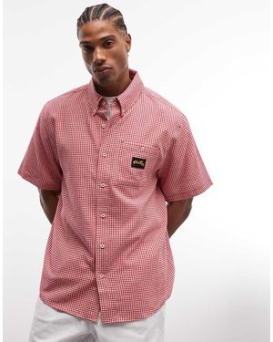 Stan Ray Camisa Roja De Manga Corta A Cuadros Pequeños De - Rosa