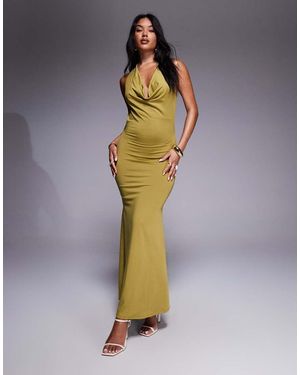 New Look Vestito Lungo Allacciato Al Collo Con Scollo Ad Anello Kaki Chiaro - Metallizzato