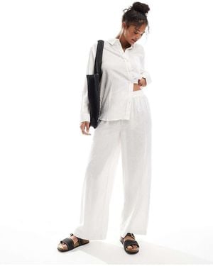 ONLY Linen Mix Wide Leg Trousers Co-ord - White