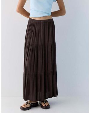 Pull&Bear Midi Rok Met Panelen - Zwart
