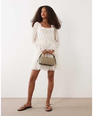 Miss Selfridge Chiffon And Lace Milkmaid Dress - Natural
