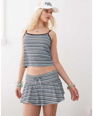 Collusion Mini Stripe Ruffle Skirt - Blue